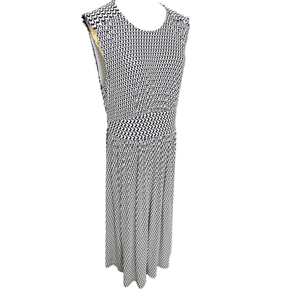 Boden Midi Dress Navy White Geometric Sleeveless Fit Flare EcoVero US 10
